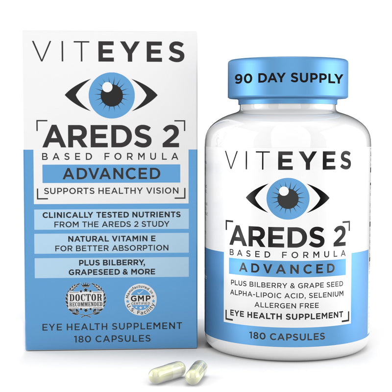 Viteyes AREDS 2 Advanced Eye Vitamins, Macular Support with Bilberry, grapeseed, FLORAGLO Lutein, Selenium, Natural Vitamin E, Allergen Free, Vision Protection, Eye Doctor Trusted, 180 Count 180 Count (Pack of 1)