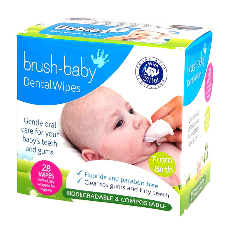 [Australia] - Brush Baby Teething Relief Dental Wipes for Ages 0-Toddler - Naturally Eliminate Teething Pain, Prevent Tooth Decay and Sour Milk Breath - 28 Finger Wipes 28 Count (Pack of 1) 