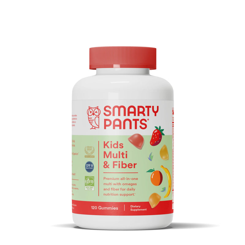 SmartyPants Kids Multivitamin Gummies and Fiber Supplement: Vitamin D3, C, Vitamin B12, B6, A, Zinc, Biotin, Inositol, Fiber Gummies, Three Fruit Flavors, 120 Count (30 Day Supply) 120 Count (Pack of 1) Fiber - 30 Day Supply