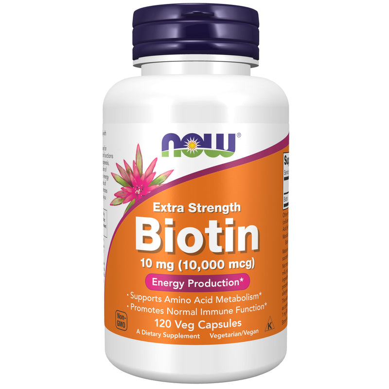 NOW Foods Supplements, Biotin 10 mg (10,000 mcg), Extra Strength, Energy Production*, 120 Veg Capsules Unflavored 120 Count (Pack of 1)