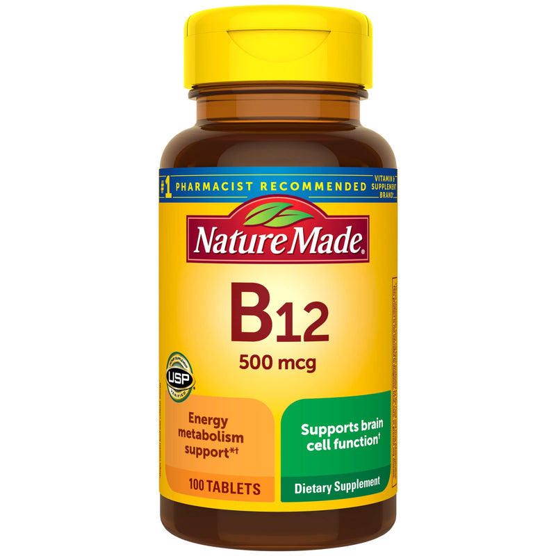 Nature Made Vitamin B12 500 mcg for Energy Metabolism Support, 100 Tablets | B12 Vitamins 500 mcg, Help Support Energy Metabolism, Brain Cell Function and Healthy Aging, Gluten Free, 100 Day Supply 100 Count (Pack of 1)