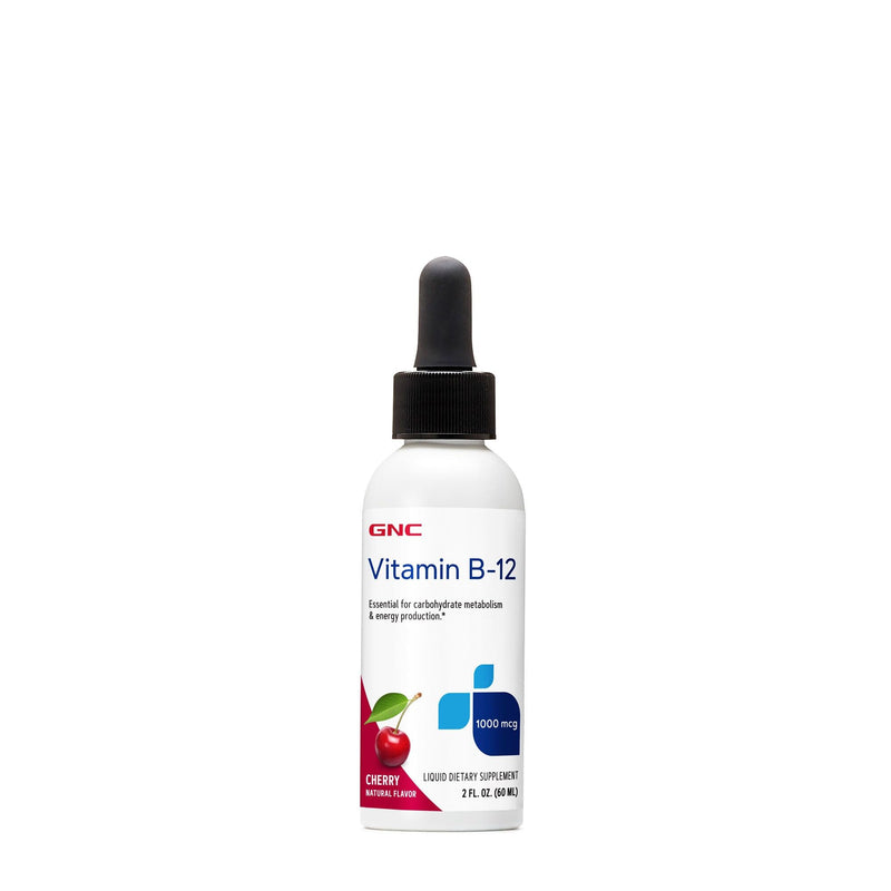 GNC Vitamin B-12 1000mcg - Cherry, Supports Energy Production, 60 Servings | Liquid Supplement Essential for Carbohydrate Metabolism and Energy Production, Convenient Fast-to-Take Liquid Form 2 Fl Oz (Pack of 1)