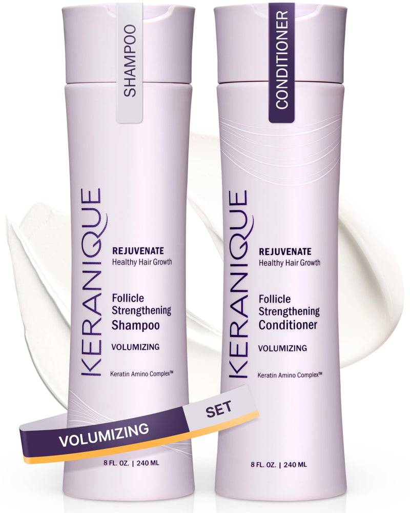 Keranique Volumizing Shampoo & Conditioner Set for Hair Repair, Growth & Thinning Hair Support – Keratin, Biotin, Menthol & Niacinamide, Lightweight Strengthening Formula - Keratin Amino Complex™