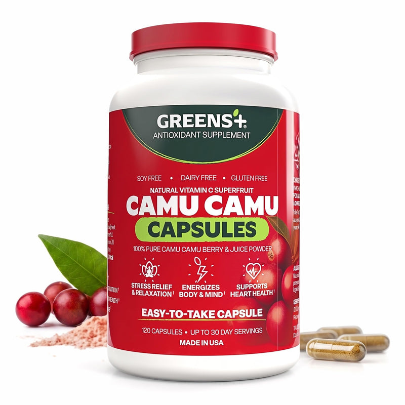 Greens+ SuperFruit Camu Berry Supplement Capsules | Antioxidant | 120 Count | Amazon Camu Camu Berry | Energy Boost Vitamins & Minerals | High ORAC Antioxidants, 400mg Natural Vitamin C Supplement