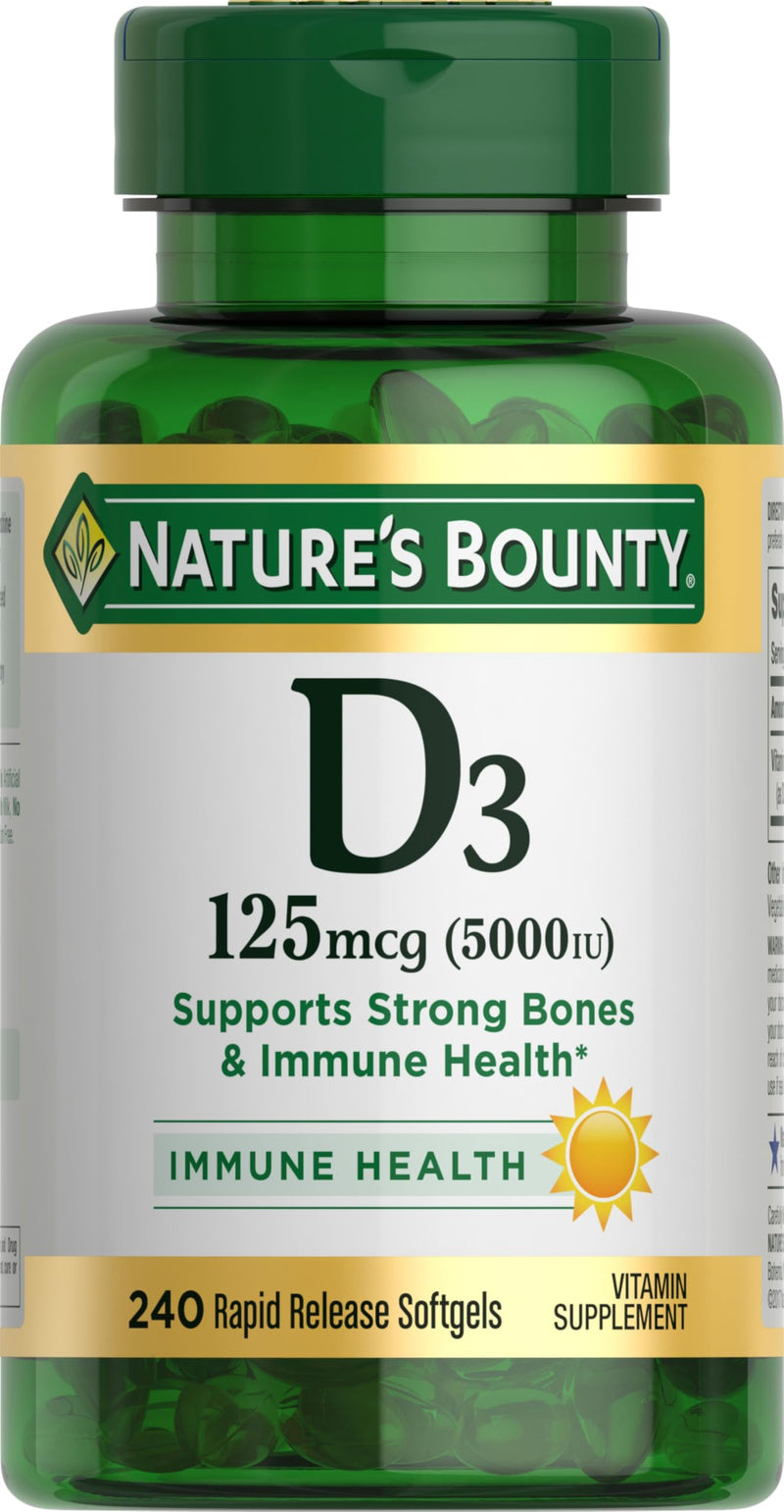 Nature's Bounty Vitamin D3 5000 IU Softgels, 240 Count 240 Count (Pack of 1)