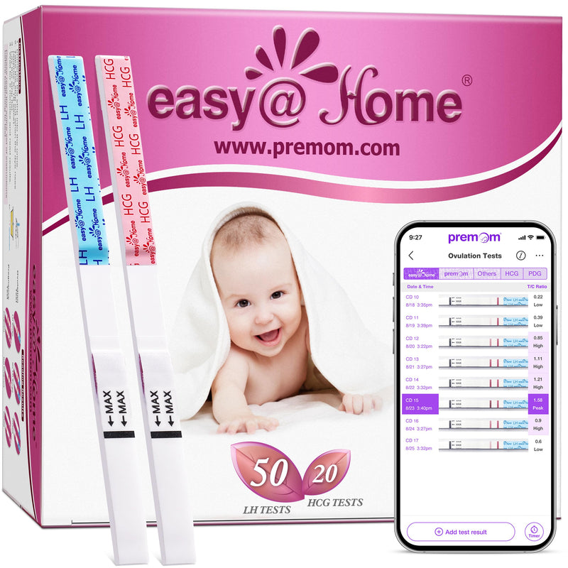 Easy@Home 50 Ovulation Test Strips and 20 Pregnancy Test Strips Combo Kit | Ovulation and Pregnancy Test Strips, 50 LH Tests + 20 hCG Tests, Daily Ovulation Tracking, Package May Vary 70 Count (Pack of 1)