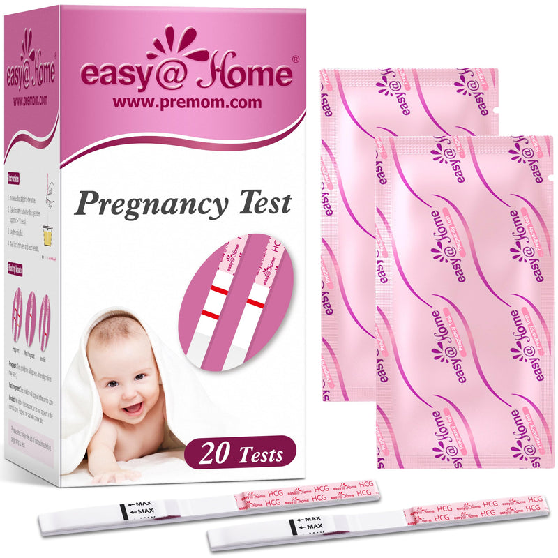 easy@Home 20 Pack Pregnancy Test Strips: Early Detection hCG Test Kit | 20 Bulk Pregnancy Strips - Pruebas de Embarazo, Powered by Premom APP