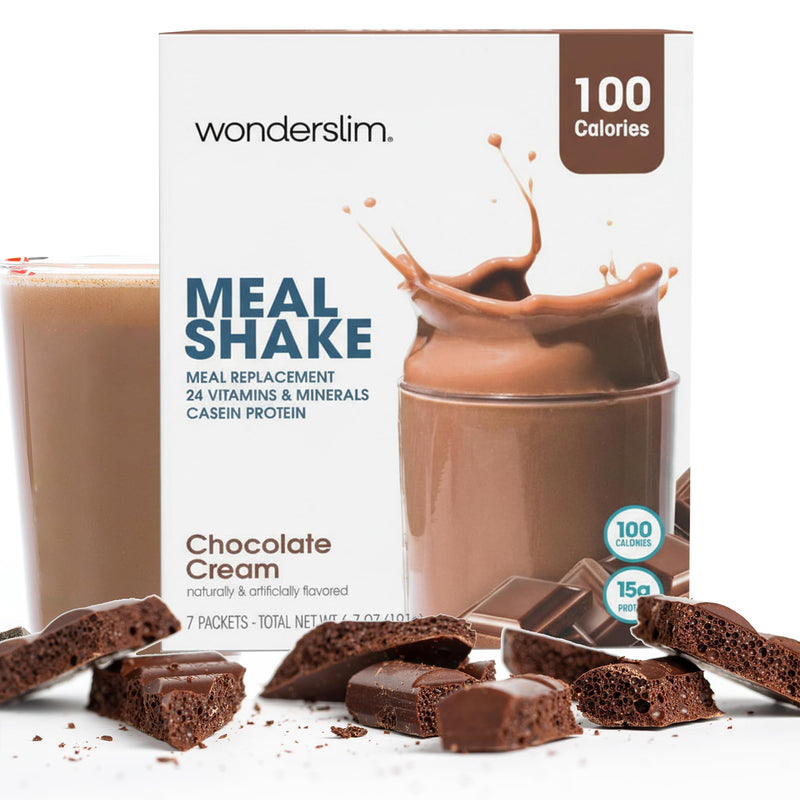 Wonderslim Protein Meal Replacement Shake Powder – 7ct (Chocolate Cream) | 15g Protein, 24 Vitamins & Minerals, Low Carb, Low Calorie, Gluten Free – Meal Replacement Drinks for Weight Management Chocolate Cream
