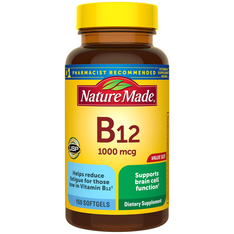 Nature Made Vitamin B12 1000 mcg, Energy Metabolism Support, 150 Softgels | B12 Vitamins 1000 mcg, Energy Metabolism Support Supplement for Women and Men, Gluten Free, 150 Day Supply 150 Count (Pack of 1)