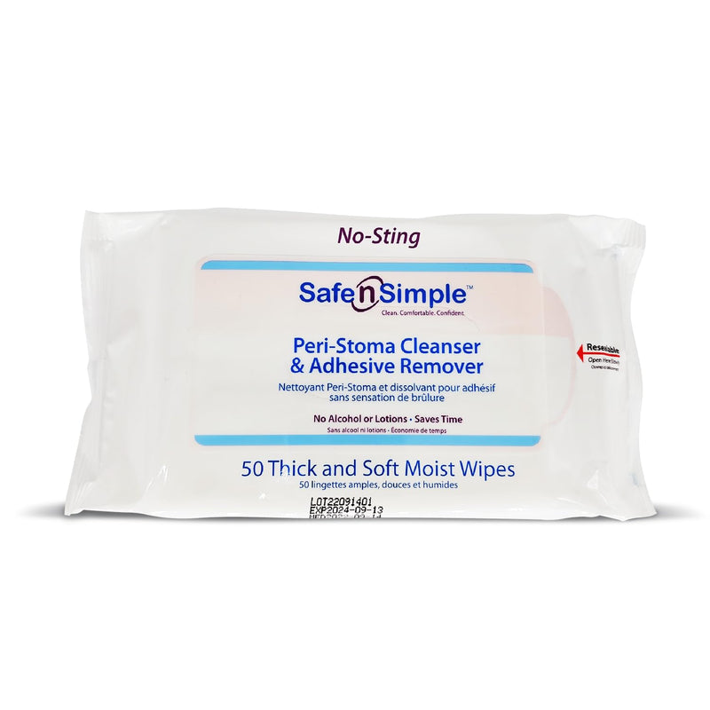 [Australia] - Safe n' Simple Adhesive Remover Wipes - 50 Large No-Sting Skin Prep Wipes Medical Skin Adhesive Remover - Adhesive Removing Wipes for Skin - Non-Alcohol 50 Count (Pack of 1) Alcohol-Free (Resealable) 