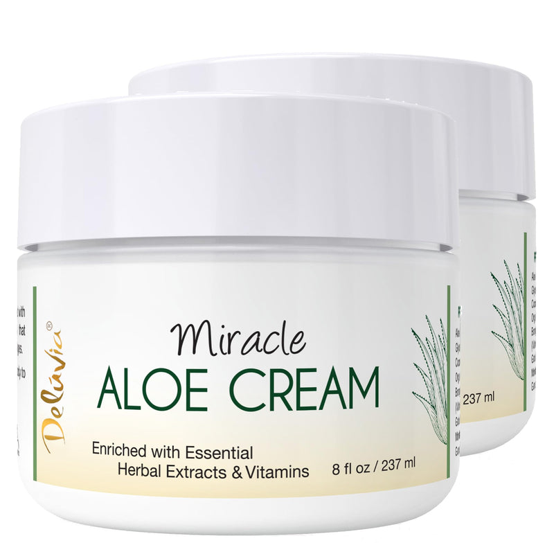 Deluvia Miracle Aloe Cream | Face & Body Moisturizer with Vitamin E & Organic Aloe Vera | Hydrating, Soothing for Dry Skin, Anti-Wrinkle, Acne Scars, Rosacea, Psoriasis, Eczema - 2 Pack | Hydrating for Dry, Itchy Skin, Problem Skin, Anti-Wrinkle, Sooth...