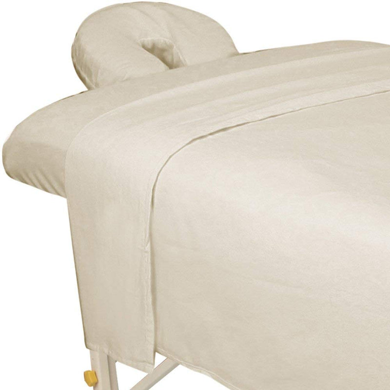 [Australia] - ForPro Premium Flannel 3-Piece Massage Sheet Set for Massage Tables, Includes Flat, Fitted Sheet, and Fitted Face Rest Cover, Natural 