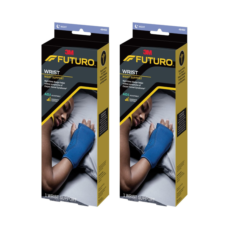 [Australia] - Futuro Night Wrist Sleep Support Brace, Adjustable Nighttime Splint for Carpal Tunnel Relief, Cushioned Beads and Removable Stabilizer, Fits Left or Right Hand (2-Pack) 2 Pack 