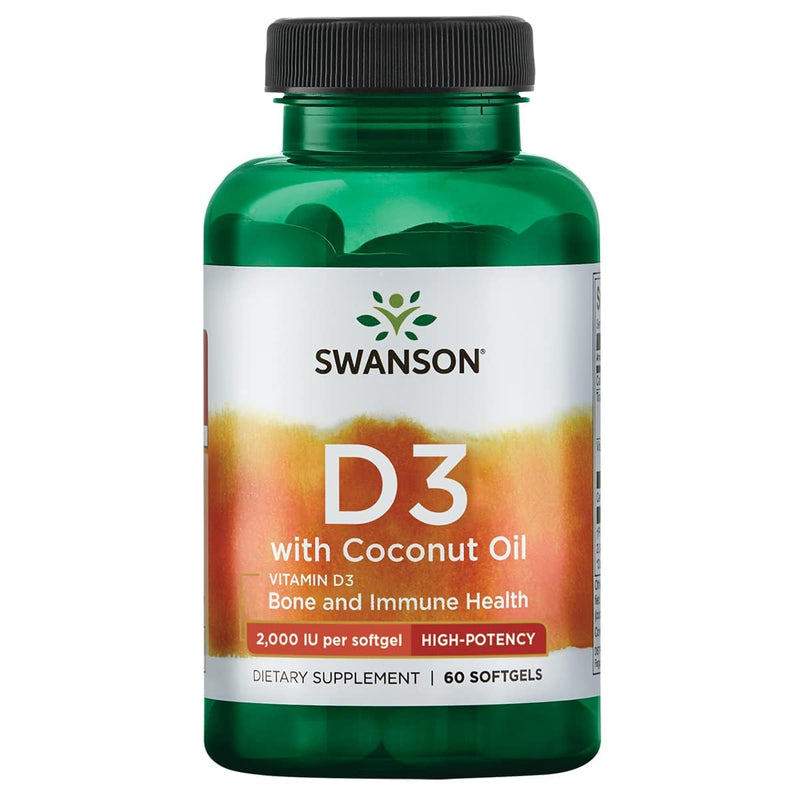 Swanson Vitamin D-3 with Coconut Oil 60 Sgels 60 Count (Pack of 1)