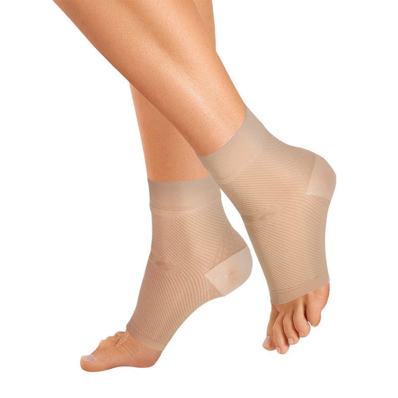 OrthoSleeve FS6 Compression Foot Sleeves for Women & Men, Helps Plantar Fasciitis Relief, Heel Pain, Achilles Tendonitis Support & Swelling (1 Pair) Small Natural