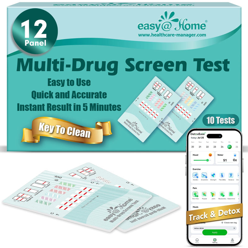 Easy@Home 10 Pack Multi-Drug Screen Test, 12 Panel Urine Drug Testing Kit | Urine Drug Testing Kit for All 12 Drugs AMP/BZO/COC/THC/MET/MOR/OXY/BAR/MDMA/PCP/MTD/PPX, Home Use Panel Dip Card, EDOAP-1124 10 Count (Pack of 1)