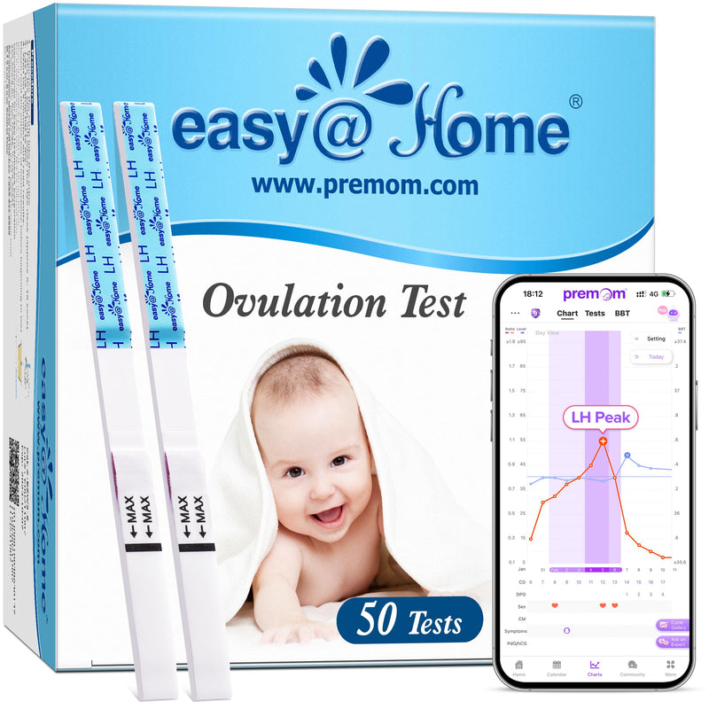 Easy@Home Ovulation Test Strips, 50-Pack, Fertility Test Kit | FSA Eligible, Ovulation Predictor Kit, Powered by Premom Ovulation Calculator iOS and Android APP, 50 LH Tests