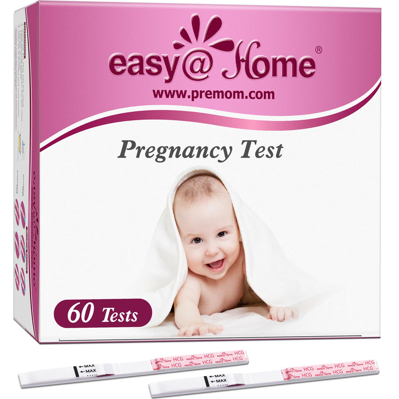 easy@Home 60 Count Pregnancy Test Strips, Early Detection hCG Tests | Bulk pregnancy test strips with 60 individually sealed hCG tests and easy-to-read results. 60 Count (Pack of 1)