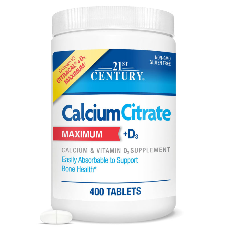 21st Century Calcium Citrate Plus D3 Maximum - 630 mg Calcium, Bone Health Support, Easily Absorbable, Gluten Free, Non-GMO, Compare to Citracal +D3, 400 Tablets 400 Count (Pack of 1)