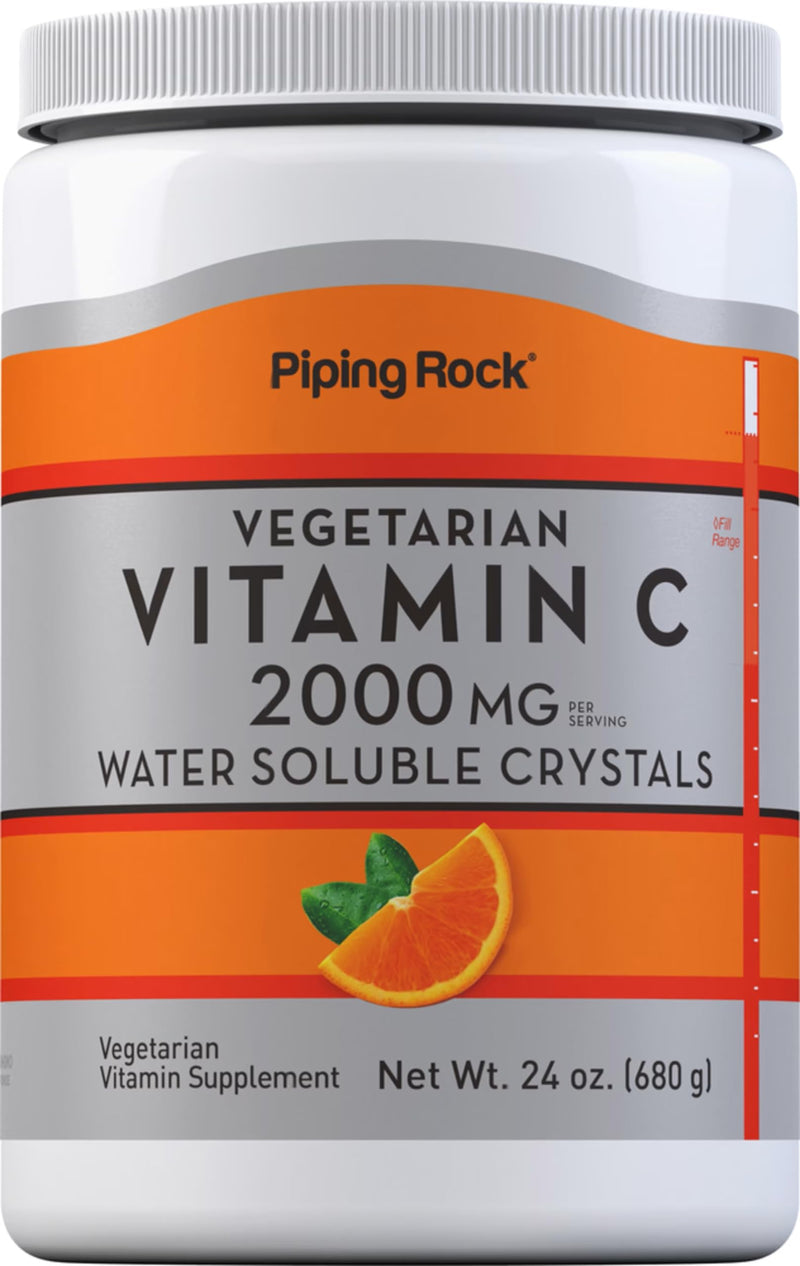 Piping Rock Vitamin C Powder | 2000mg | 24 oz | Water Soluble Crystals | as Ascorbic Acid | Vegetarian, Non-GMO, Gluten Free Supplement