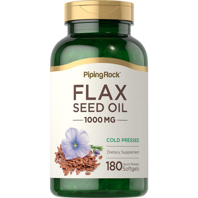 [Australia] - Piping Rock Flaxseed Oil 1000mg Softgel Capsules | 180 Count | Cold Pressed Supplement | Non-GMO, Gluten Free 
