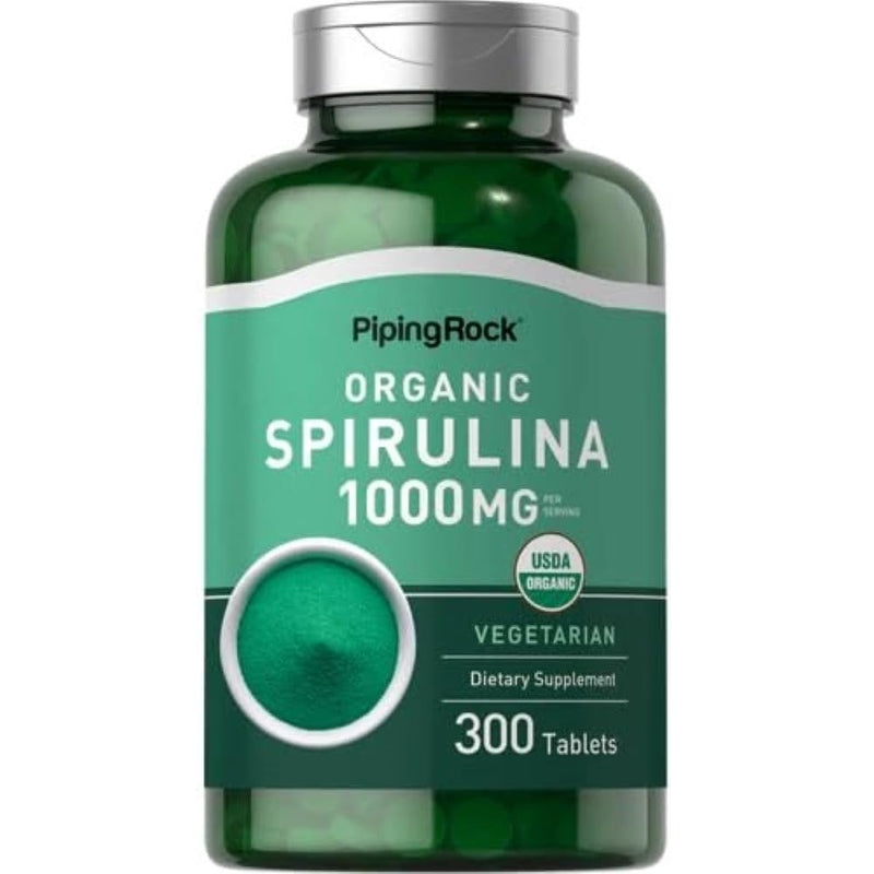 [Australia] - Piping Rock Organic Spirulina | 1000mg | 300 Tablets | Arthrospira Platensis | Vegetarian, Non-GMO, Gluten Free Supplement 