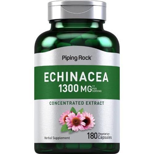 [Australia] - Piping Rock Echinacea Extract Capsules 1300mg | 180 Count | Herbal Supplement | Vegetarian, Gluten Free, Non-GMO 