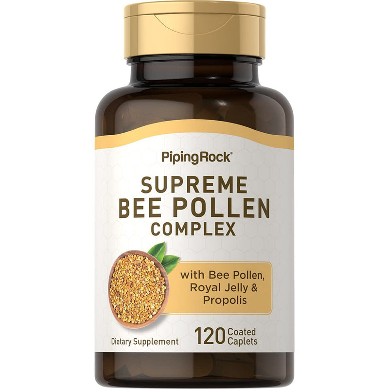 [Australia] - Piping Rock Bee Pollen with Royal Jelly and Propolis | 120 Caplets | Complex Supplement for Women and Men | Non-GMO, Gluten Free 120 Count (Pack of 1) 