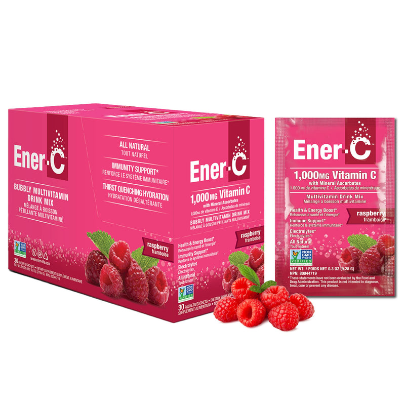 Ener-C Multivitamin Drink Mix, Electrolytes Powder - Raspberry, 30 Count | Vitamin Packets for Water, Vitamin Drink Mix, Hydration Liquid Mix, Immune Booster for Adults, Healthy Energy 9.2 Ounce (Pack of 1)