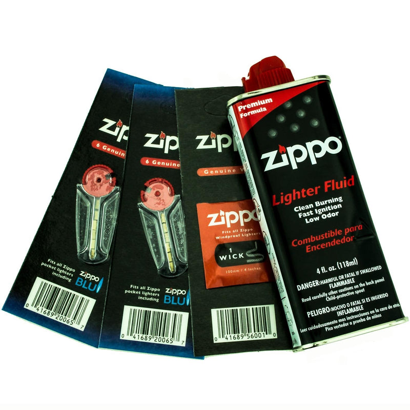[Australia] - Zippo Gift Set - 4 oz Lighter Fluid 1 Wick Card & 2 Flint Card (12 flints) 