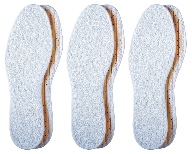 [Australia] - Pedag Summer | Terry Cotton Sockless Insoles | Barefoot Inserts | Handmade in Germany | Absorbs Sweat & Controls Odor | Wear Without Socks | Washable | US Women 8/ Men 5/ EU 38 | White | 3 Pair 3 pairs 