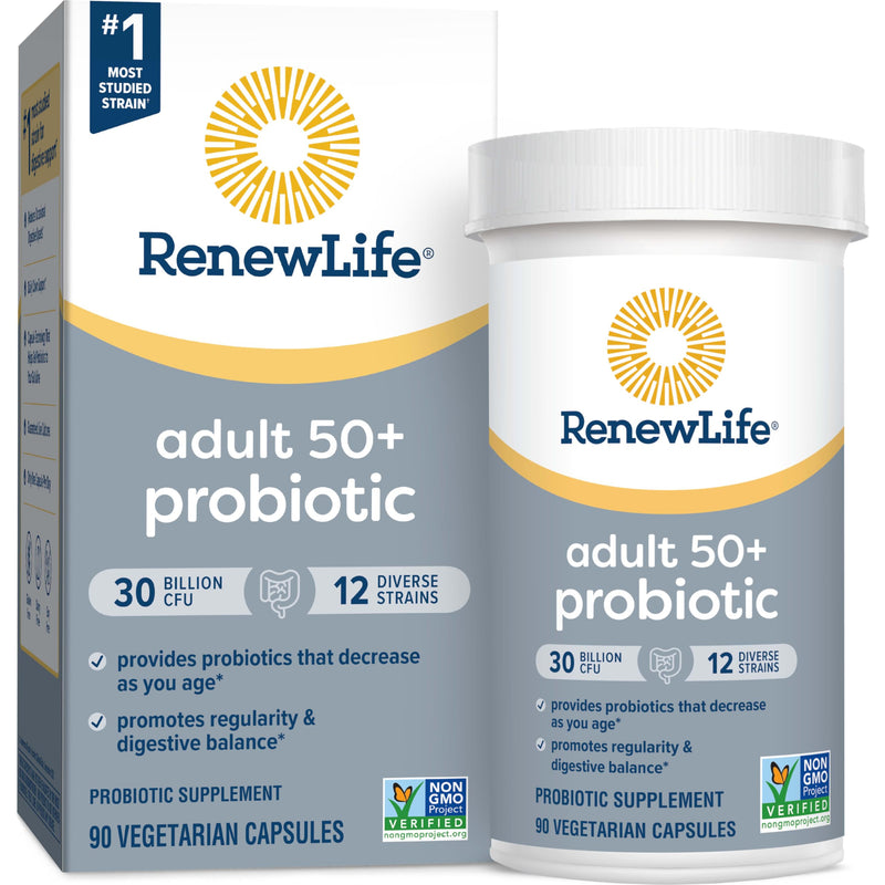 [Australia] - Renew Life Probiotic Adult 50 Plus Probiotic Capsules, Daily Supplement Supports Urinary, Digestive and Immune Health, L. Rhamnosus GG, Dairy, Soy and gluten-free, 30 Billion CFU, 90 Count 90 Count (Pack of 1) 