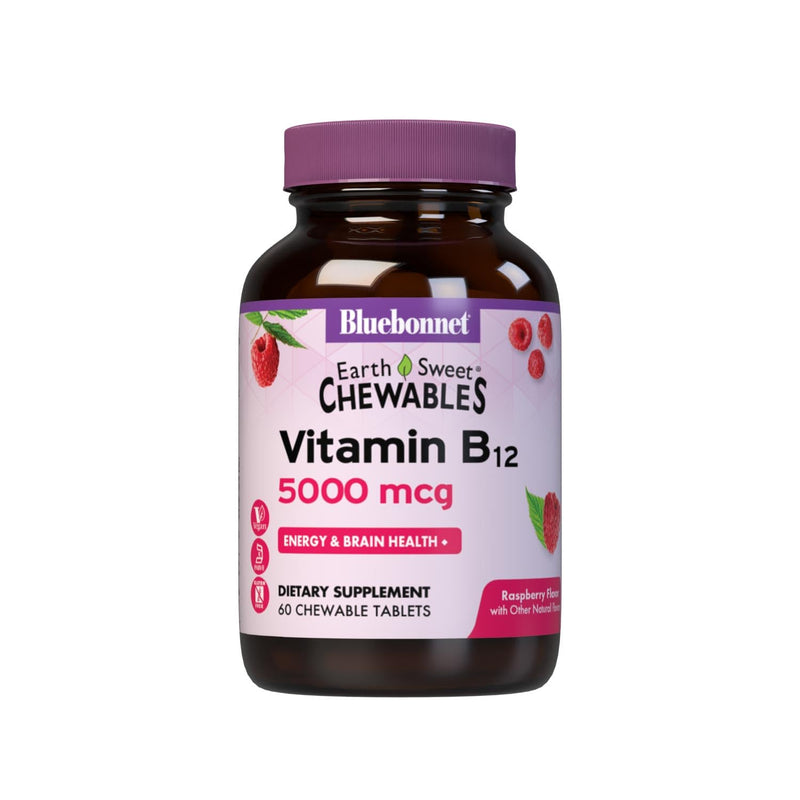 BlueBonnet Nutrition Earth Sweet Vitamin B12 5000 mcg, 60 Chewable Tablets | Vegan, Kosher Certified, Gluten-Free, Soy-Free, Dairy-Free 60 Count (Pack of 1)