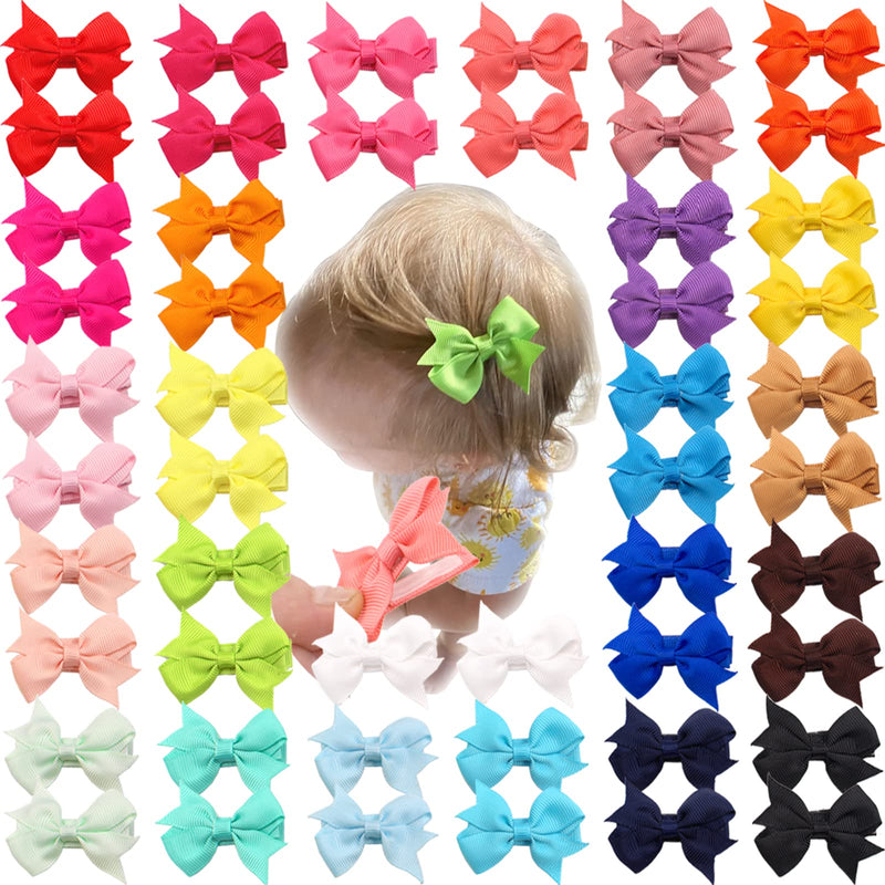 [Australia] - CÉLLOT Baby Hair Clips 50Pcs Tiny 2" Baby Hair Bows Fully Covered Barrettes Clips for Baby Girls Infants and Toddlers,25 Colors in Pairs 