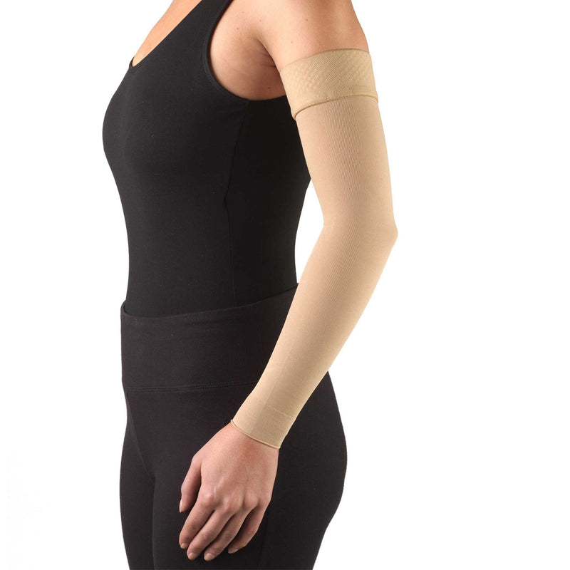 [Australia] - Truform Lymphedema Compression Arm Sleeve, 20-30 mmHg Post Mastectomy Support, Dot Top Grip Band, Beige, Small 