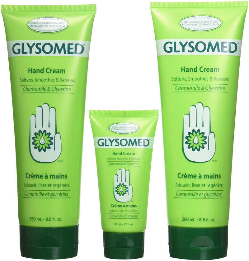 Glysomed Hand Cream Combo 3 Pack (2 X Large Tube 8.5 Fl Oz + 1 X Purse Size 1.7 Fl Oz) 6.23 Ounce (Pack of 3)