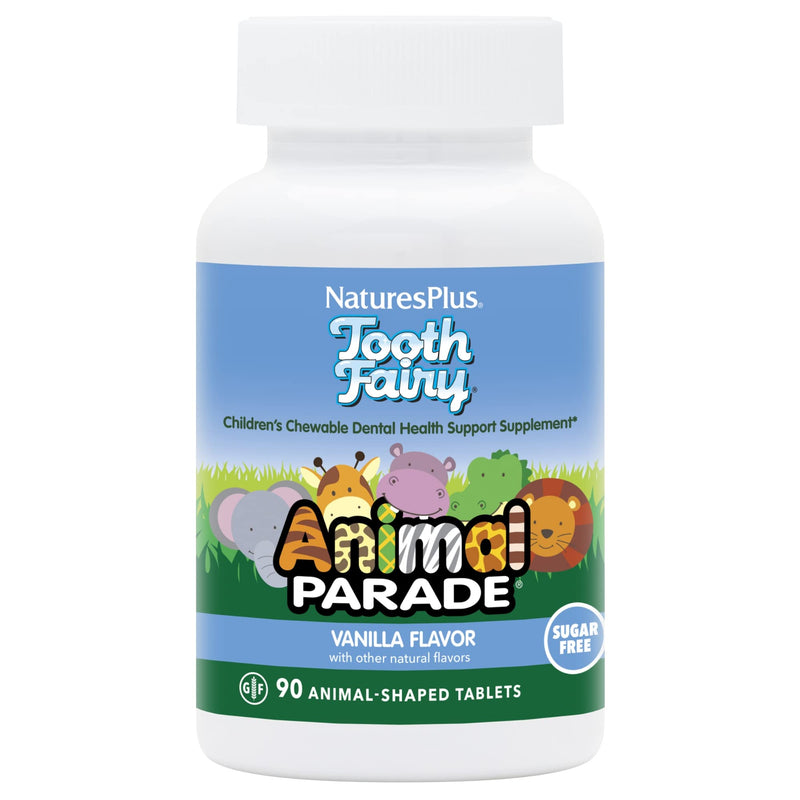 [Australia] - Natures Plus Animal Parade Tooth Fairy Children's Chewables - Natural Vanilla Flavor - 90 Animal-Shaped Tablets - Dental Health Supplement - Vegetarian, Gluten Free - 45 Servings 1 