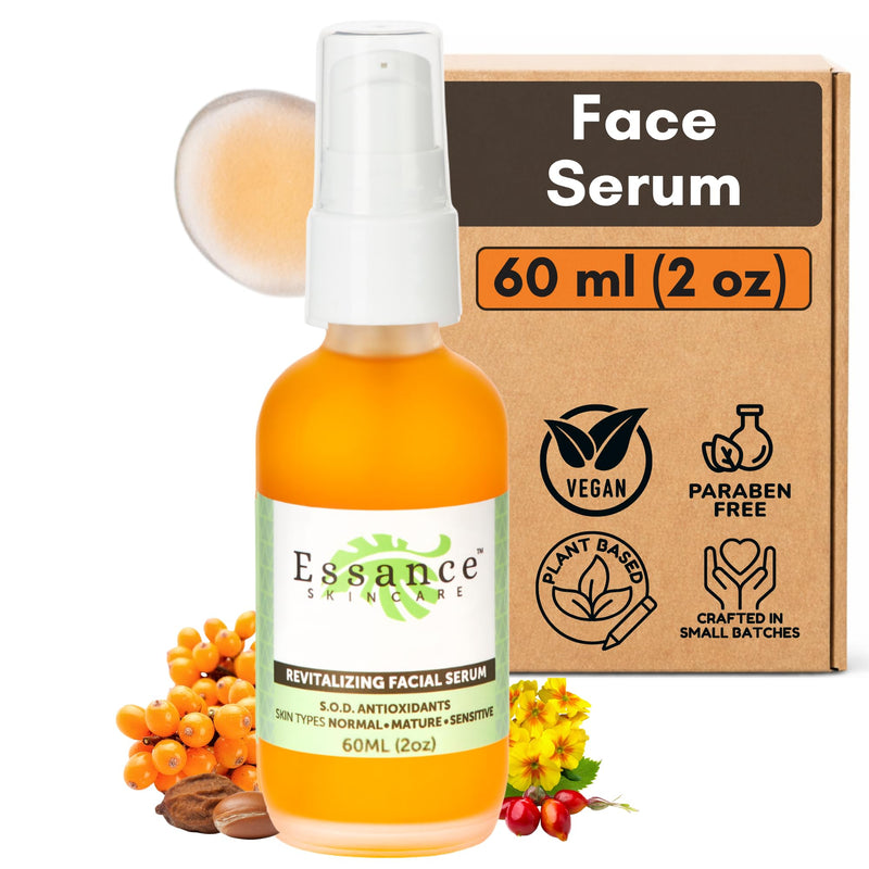 Essance Face Serum 2 oz | Hydrating Facial Serum with Sea Buckthorn | Vitamin Jojoba, Argan Oil | Lightweight, Vegan, Paraben & Sulfate Free | Day, Night & Travel | All Skin Types | Women, Men