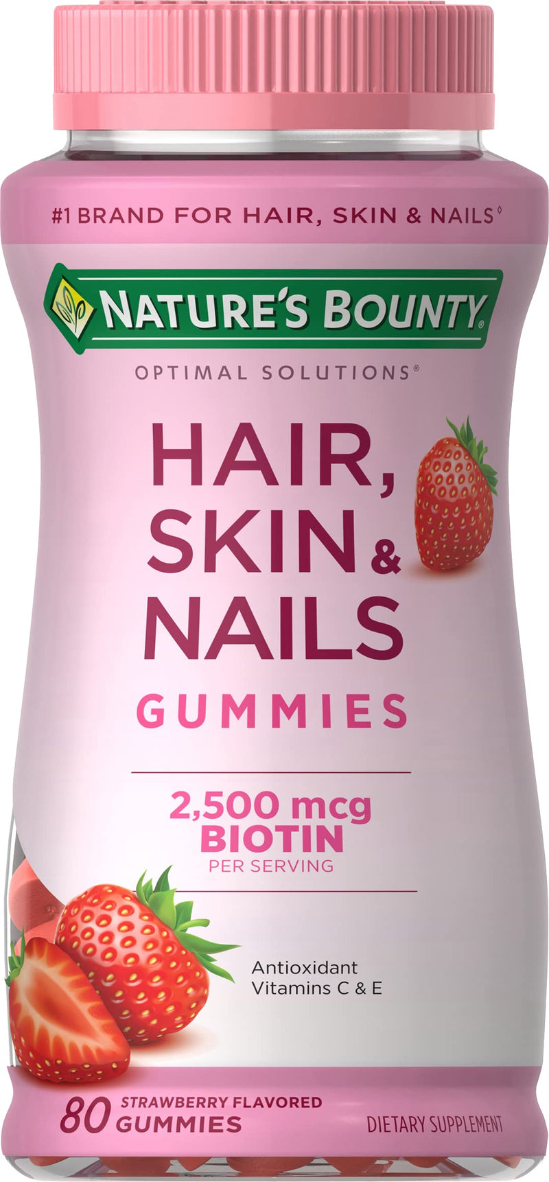 Nature's Bounty Optimal Solutions Hair, Skin & Nails Vitamin Gummies Strawberry 80 Count (Pack of 1)