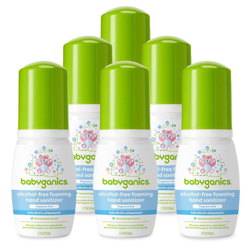 [Australia] - Babyganics Foaming Pump Hand Sanitizer, Alcohol Free, Travel Size, Fragrance Free, Kills 99.9% of Common Bacteria, Moisturizing, 1.69oz (Pack of 6) 1.69 Fl Oz (Pack of 6) 
