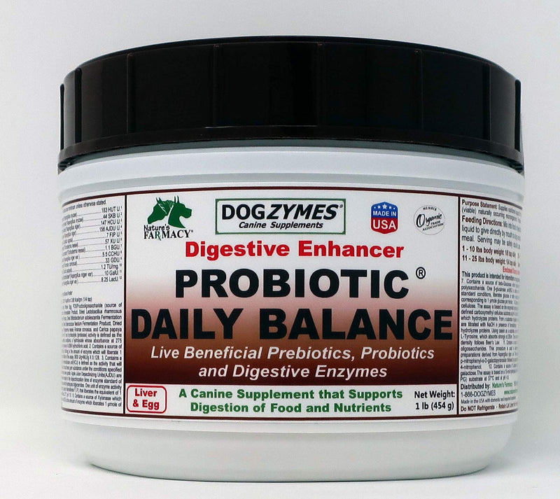 Dogzymes Probiotic Daily Balance - Supplies Nutritional Support and Live microorganisms for intestinal Well-Being as Well as enzymes for Proper Digestion. Liver and Egg Base. (1 Pound) 1 pound - PawsPlanet Australia