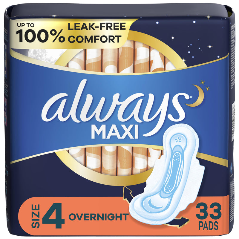 [Australia] - Always Maxi Pads Size 4 Overnight Absorbency Unscented with Wings, 33 Count Overnight (Size 4) 