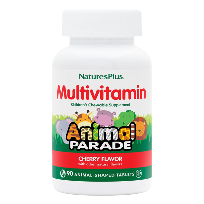 [Australia] - Natures Plus Animal Parade Multivitamin Children's Chewables - Cherry Flavor - 90 Animal-Shaped Tablets - Promotes Health & Well-Being - Vegetarian, Gluten Free - 45 Servings 90 Count (Pack of 1) 