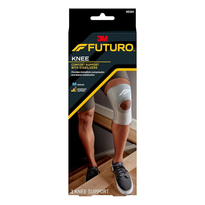 [Australia] - Futuro Comfort Knee Support with Stabilizers, Medium (36.8-43.2 cm) – Lateral Stabilization, Immediate Compression, Open Patella Design, Breathable, For Daily Wear and Exercise std 