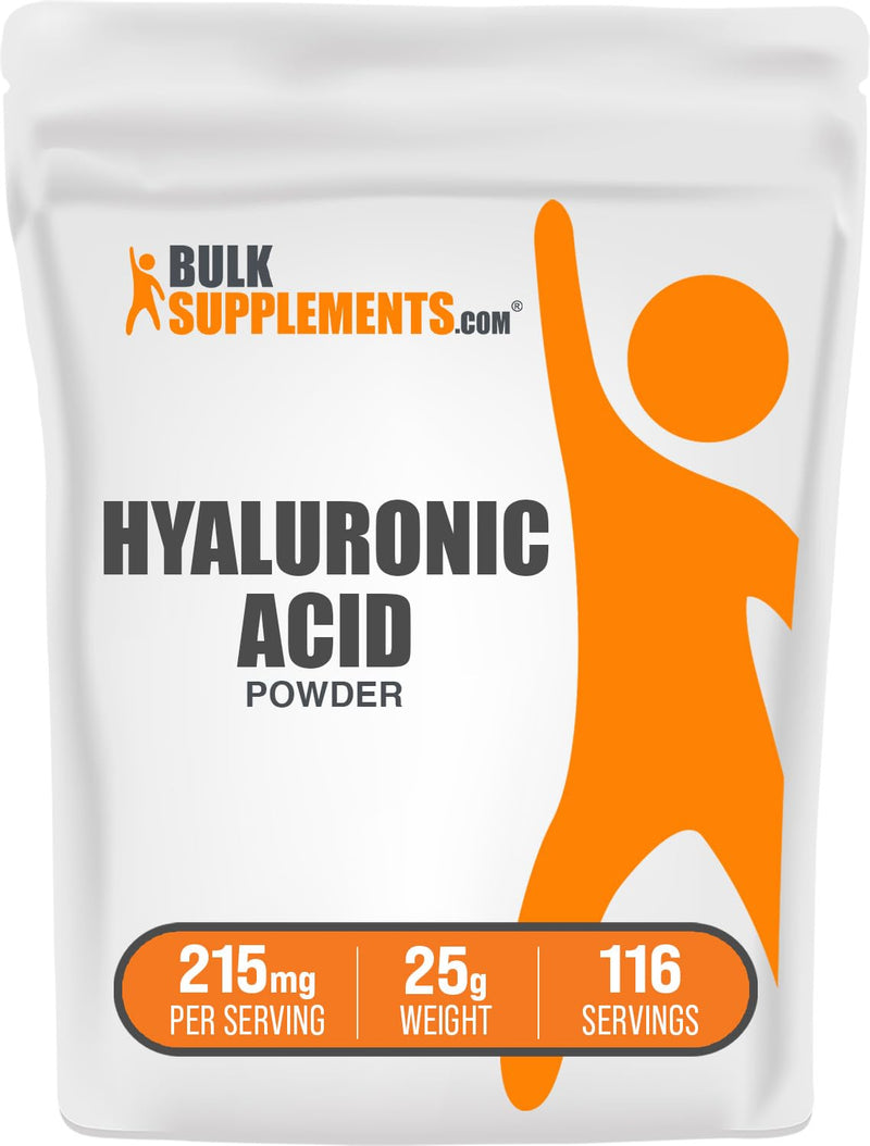 BulkSupplements.com Hyaluronic Acid Powder - as Sodium Hyaluronate, Hyaluronic Acid Supplements - Food Grade, Gluten Free - 215mg per Serving, 25g (0.88 oz) (Pack of 1) 0.88 Ounce (Pack of 1)