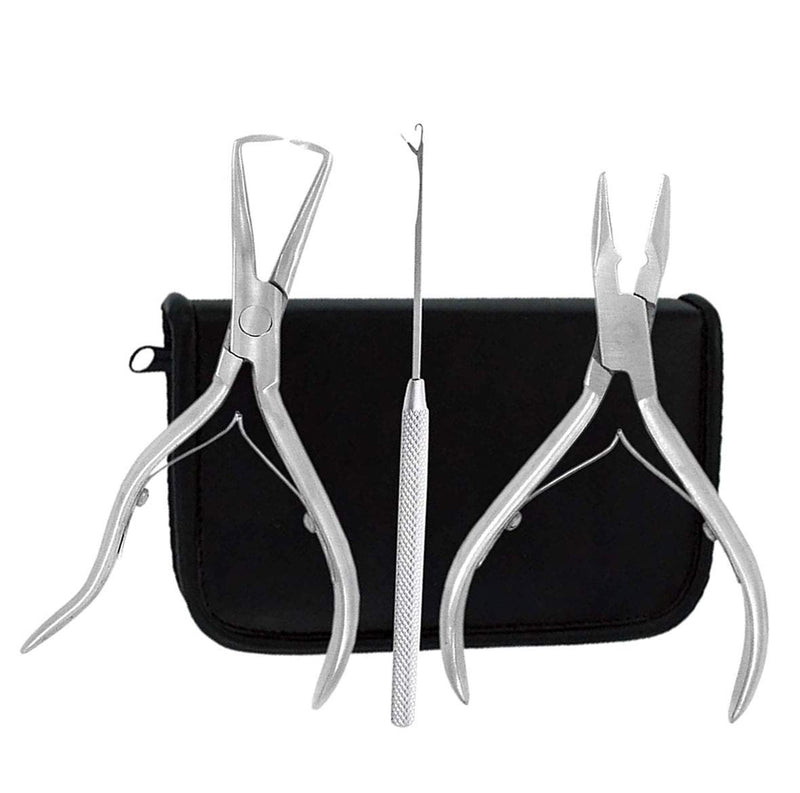 [Australia] - Clamp Pliers Needle 3pcs Tool Kit for Micro Ring Link Bead Human Hair Extensions, Polished Steel 