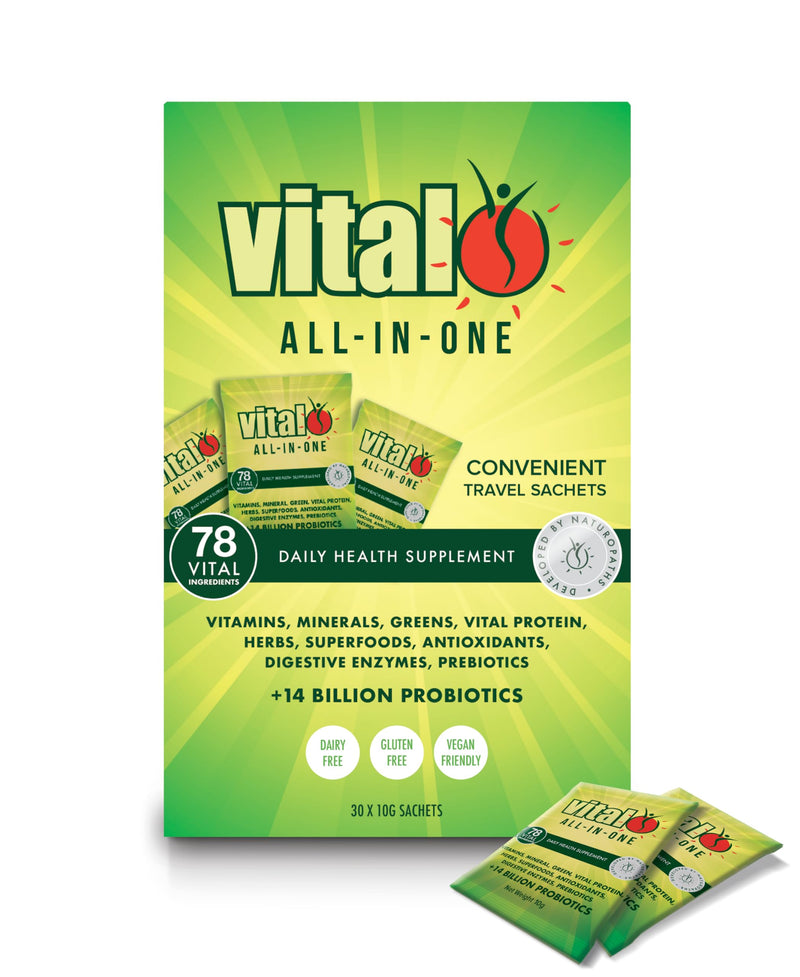 Vital All-in-One Daily Health Supplement, 0.35oz Packets, 30 Pack | Natural Greens Superfood Powder for Energy & Health, Super Greens Powder Drink Mix with Probiotic & Antioxidant Support 30 x 10 gm sachets