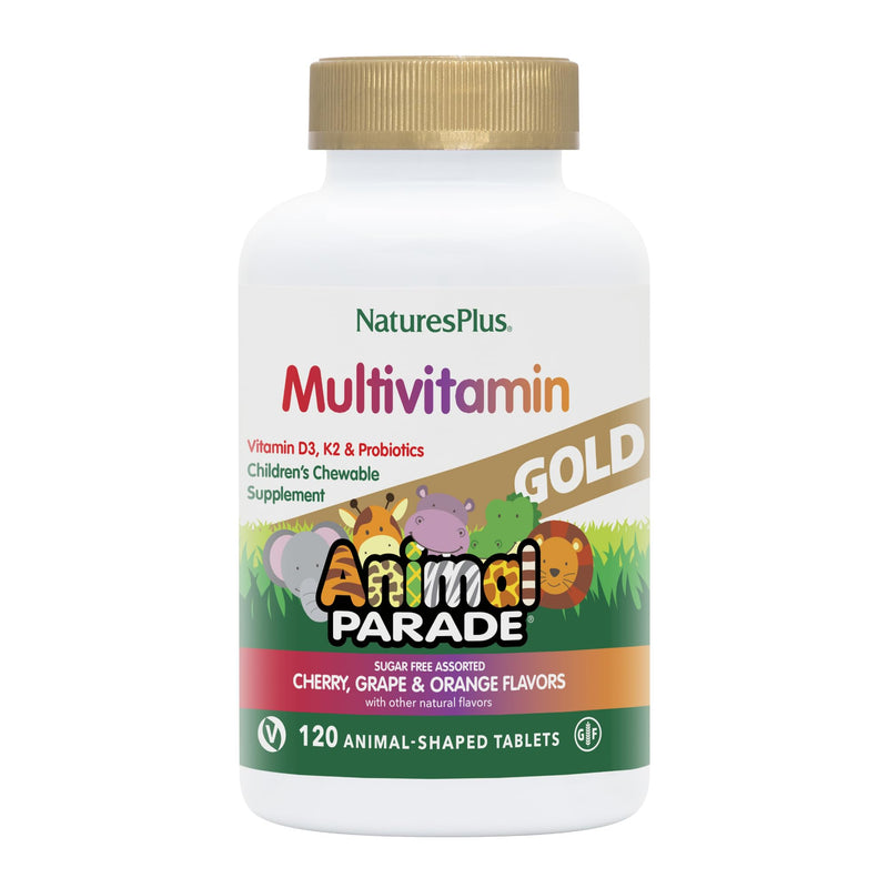 [Australia] - Natures Plus Animal Parade Gold Children's Multivitamin - 120 Animal-Shaped Chewable Tablets - Assorted Cherry, Orange & Grape Flavors - Vegan, Gluten Free - 60 Total Servings 120 Count (Pack of 1) 
