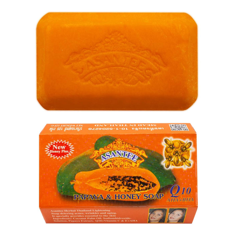 ASANTEE PAPAYA & HONEY Soap Bars with Vitamin C,E and Q10 Skin Cleansing 4.40 Oz (Pack of 2) 4.40 Ounce (Pack of 2)