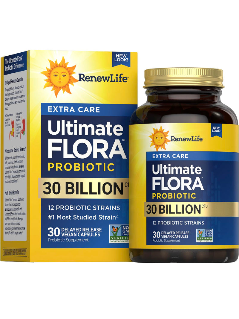 Renew Life Ultimate Flora Probiotic 30 Billion CFU | 30 Delayed Release Vegan Capsules | Microbiome Balance | Dairy, Soy and Gluten Free 30 Count (Pack of 1)